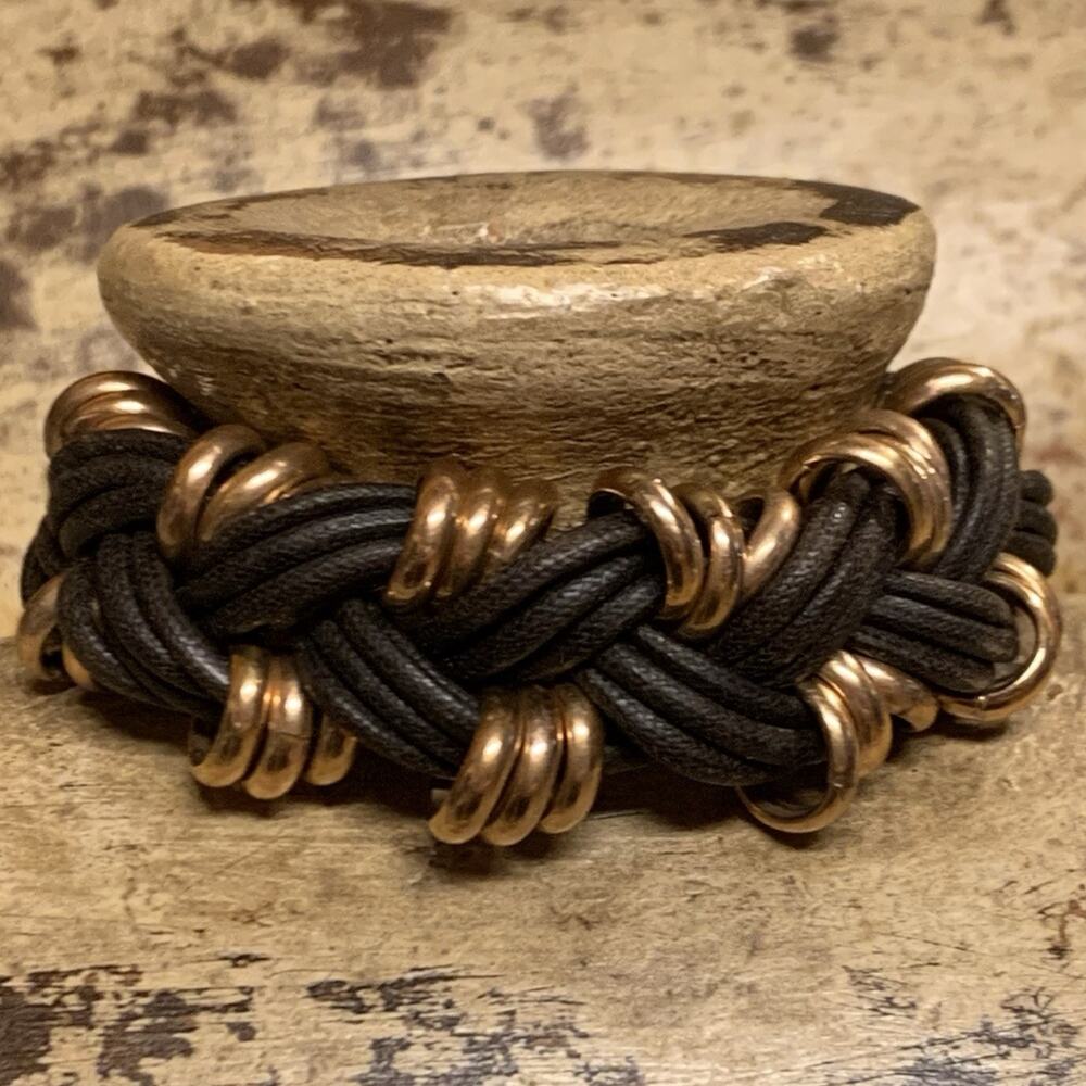 Bronze Milor Italy Bracelet Braided Brown w/ Rose Gold Links Magnetic Clasp